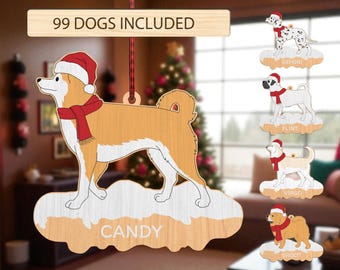 Personalisierte Hundeweihnachtsverzierung SVG, benutzerdefinierte Haustiernamendekoration, 99 Hunderassen enthalten, Glowforge Laser Cut-Datei
