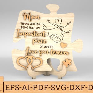 Personalized Mother And Kid Hand Puzzle Sign SVG, Mom Piece svg, Gift for Mom, Mothers Day Gift svg, Laser cut files, Glowforge svg files