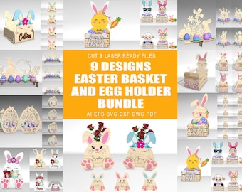 Easter bunny egg holder laser cut svg file Glowforge wooden Easter egg holder basket svg cricut Easter egg holder File SVg vector template
