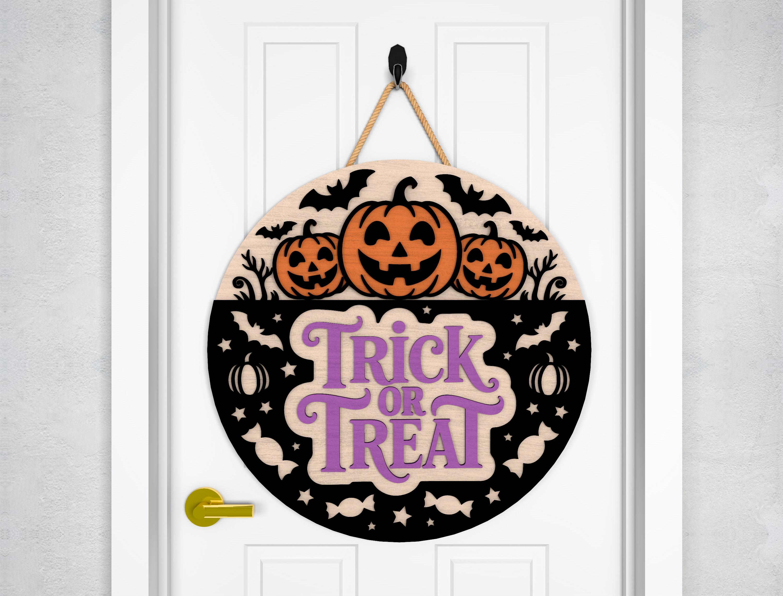 Halloween Door Hanger Svg, Cute Ghost With Witch Hat & Pumpkin Trick or ...