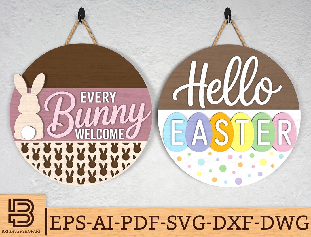 Easter Door Hanger SVG Bundle, Every Bunny Welcome & Hello Easter Eggs ...