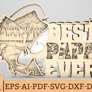 Multilayer Best Papa Ever Scene Art SVG, Fishing Dad svg,Fishing scene svg,Gift for Dad, Fathers Day svg,Glowforge svg files,Laser cut files