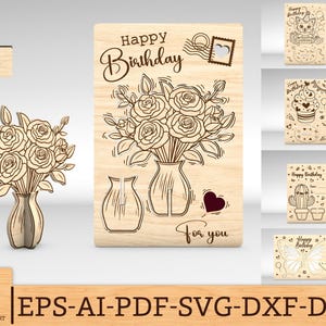 Happy Birthday Pop-up-Karte Laser cut Dateien, Happy Birthday Holzkarte svg, Geburtstagskarte Geschenk svg, Greeting Card svg, Glowforge svg