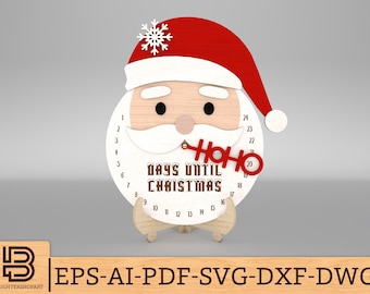 Weihnachtsmann Weihnachten Countdown-Kalender svg, Tage bis Weihnachten svg, Adventskalender Countdown svg, Glowforge svg-Dateien, Laser cut-Dateien