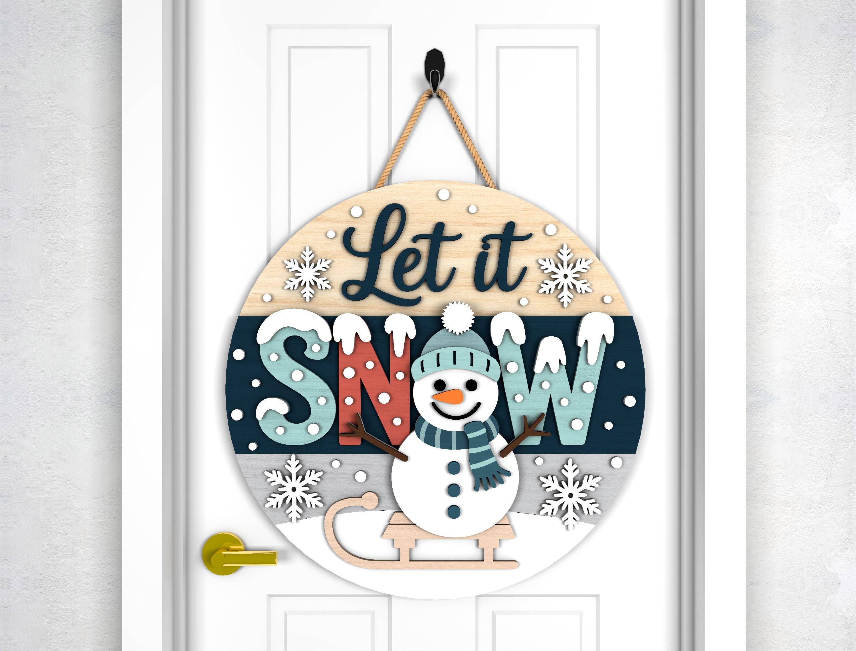 Winter Door Hanger SVG Bundle, Let It Snow Snowman Sled & Bird Welcome ...