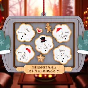 Personalized Snowman Cookie Tray Ornament SVG, Custom Family Name Ornament SVG, Christmas Baking Tray Laser Cut File, Glowforge Xmas Decor