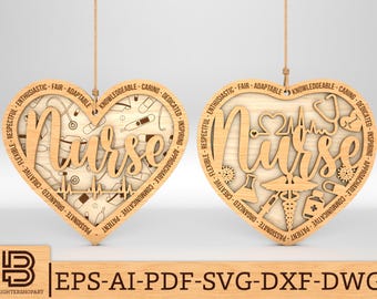 Ornamento infermiera SVG, Vita da infermiera SVG, Modello infermiera SVG, Ornamento di apprezzamento infermiera SVG, File di taglio laser per ornamenti infermieristici, File SVG Glowforge