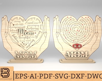 Personalized Holding Heart Hand Stand Decor SVG, Gift for Mom,Mothers Day svg,Mothers Day Gifts svg,Glowforge svg files,Laser cut files