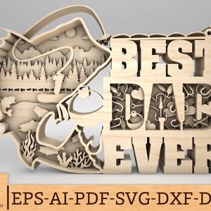 Multilayer Best Dad Ever Scene Art SVG, Fishing Dad svg, Fishing scene svg,Gift for Dad, Fathers Day svg,Glowforge svg files,Laser cut files