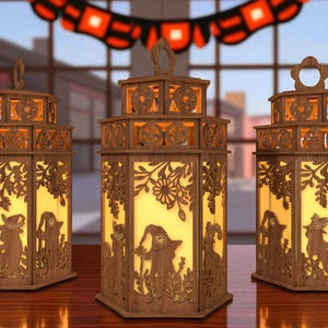 Halloween Lantern Glowforge File Svg, Wooden Lantern Laser Cut File , SVG for Laser Cutting Light Box ,Spooky Table Decor, Halloween Decor