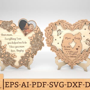 Placa de coração floral personalizada mãe e filha svg, placa de coração svg, presente para mãe, presentes de dia das mães svg, arquivos svg Glowforge, arquivos cortados a laser