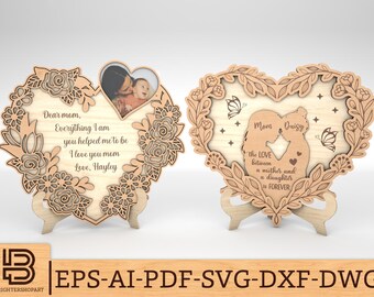 Personalized Floral Heart Mom and Daughter Sign svg,Heart sign svg, Gift for Mom,Mothers Day Gifts svg,Glowforge svg files,Laser cut files