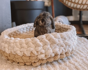 Chunky Hand Knit Pet Bed | Boho Pet Decor | Aesthetic Pet Beds | Washable + Durable Pet Bed for cats, dogs, bunnies, guinea pigs, + ferrets!