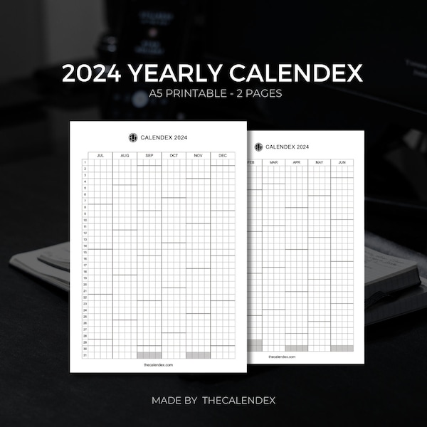 2024 Calendex // Printable Calendex 2024 // Bullet Journal Calendex 2024 // A5 Printable Calendex 2024 // BuJo Calendex // Instant Download