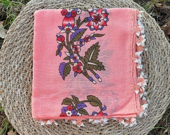 Floral Vintage Shawl, Oya Yazma, Crochet 80's Scarf, Turkish Shawl, Crochet Floral Shawl, Pink Needle Lace, Crochet Head Scarf, Pink Oya