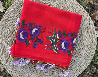 Crochet Vintage Shawl, Oya Shawl, Red 80's Scarf, Traditional Scarf, Vintage Thin Shawl, Red Needle Lace, Crochet Scarf Handmade, Head Scarf