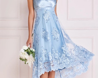 Hi Low Dress (Azul claro) madre de la novia/novio, invitada a la boda, cóctel, baile, crucero, evento especial