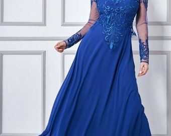 Embroidered Dress (Royal Blue) mother of bride/groom,  wedding guest,   cocktail,   ball,  cruise,  special event