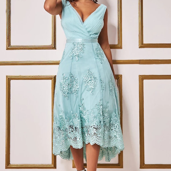 Hi Low Dress (Sage Green) mother of bride/groom,  wedding guest,   cocktail,   ball,  cruise,  special event