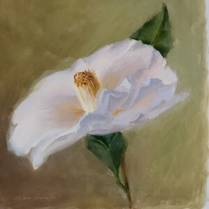 Original White Camellia Painting |Flower Artwork | Floral walldecor | Oil painting of a little romantic Camellia | Floral Painting