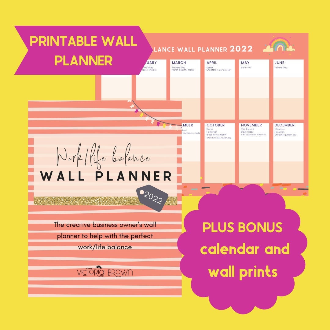Work life balance printable wall planner 2022 etsy