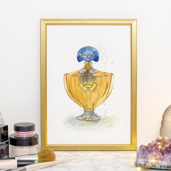 SHALIMAR Guerlain Perfume, Giclee Watercolour Fine Art Print, Fashion Art, Gifts for Her, Bathroom Art, Perfume Bottle, Vanity Wall Art
