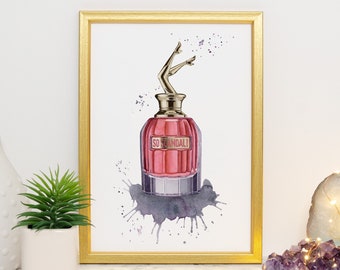 So Scandal, Jean Paul Gaultier, Fragrance, Women's Perfume, Perfume Bottle, Giclee Watercolour Print, Bathroom Art, Ensuite, Fashion Art