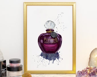 Poison Perfume Bottle, Fashion Art, Giclee, Watercolour Print, Gifts for Her, Bathroom Art, Perfume Bottle, Vanity Wall Art