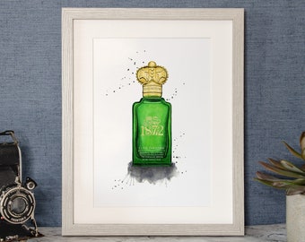 Clive Christian 1872, Fragrance, Giclee Watercolor Print, Men's Gift, Men's Bathroom Art, Ensuite, Fashion Art, Man Art, Men's Cologne