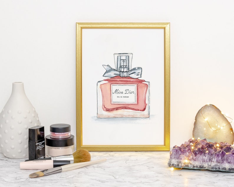 Pink Perfume Bottle, Fashion Art, Giclee, Watercolour Print, Gifts for Her, Miss, Bathroom Art, Perfume Bottle, Vanity Wall Art image 1