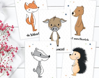 Postcards forest animals individual A6