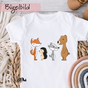Bügelbild WALDTIERE Fuchs Bär Dachs Igel DTF Bügelmotiv Patch Kind Geburtstag