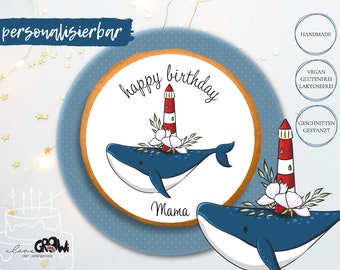 Cake topper Whale Lighthouse maritime personalized