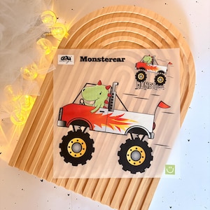 Bügelbild DINO Monstercar Geburtstag Junge