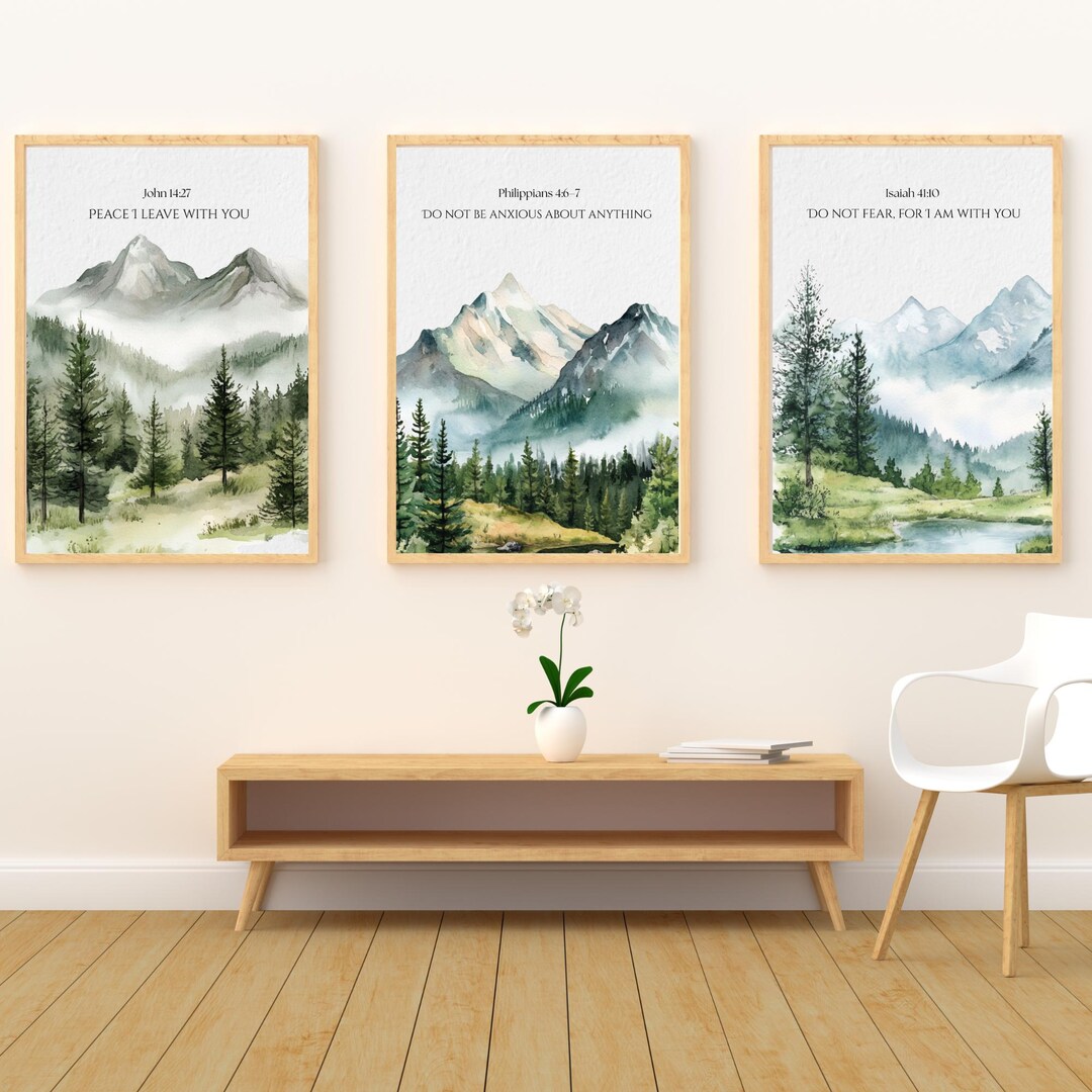 Christian Wall Art Set of 3, Bible Verse Vintage Art Prints, Scripture ...