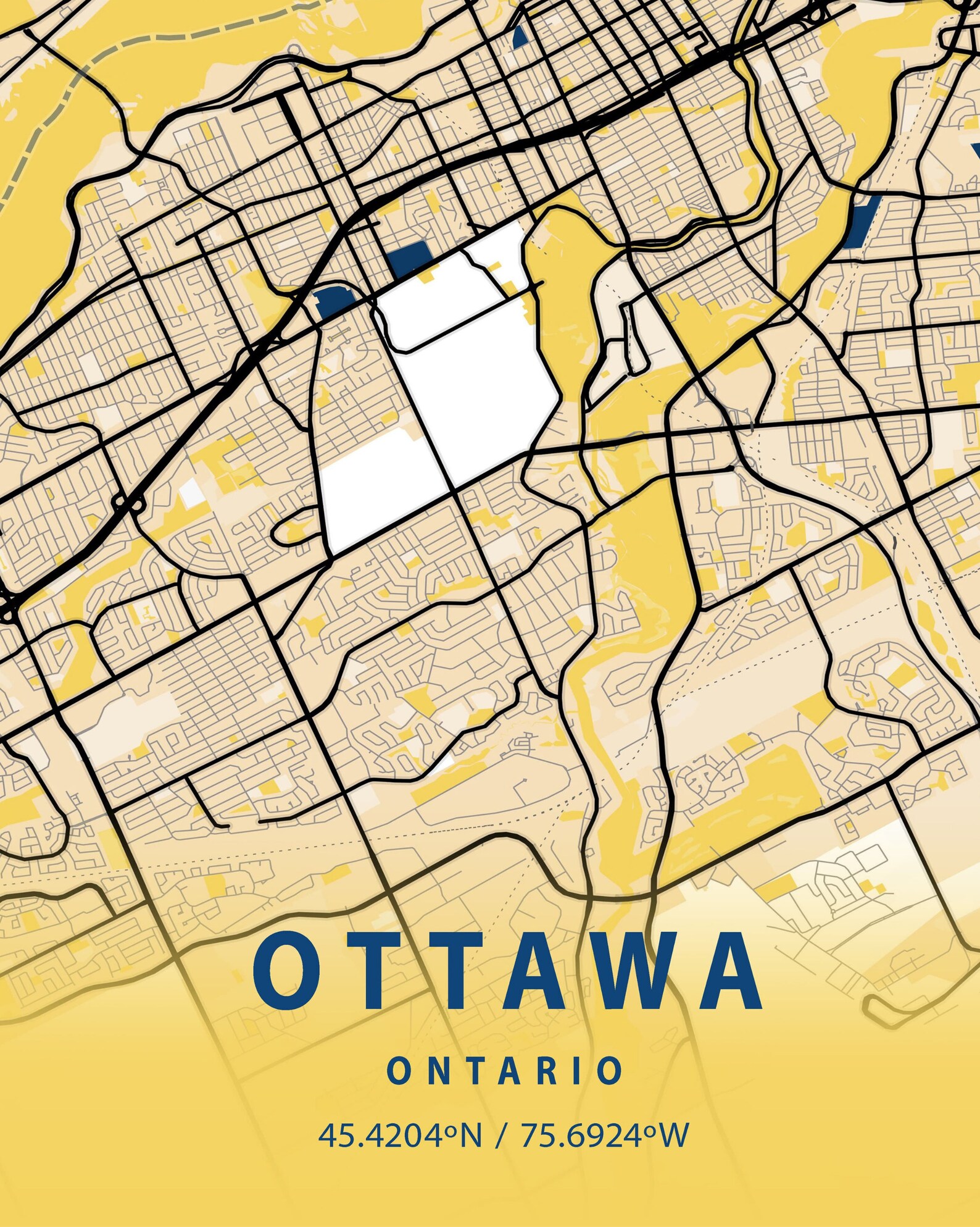 Ottawa Map Art, Ontario City Map Wall Art, Ottawa Map Digital Print