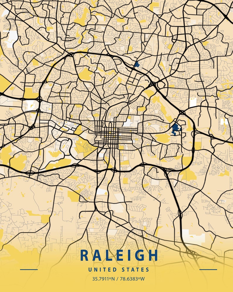 Raleigh Map Printable, North Carolina City Wall Art, Raleigh NC Map
