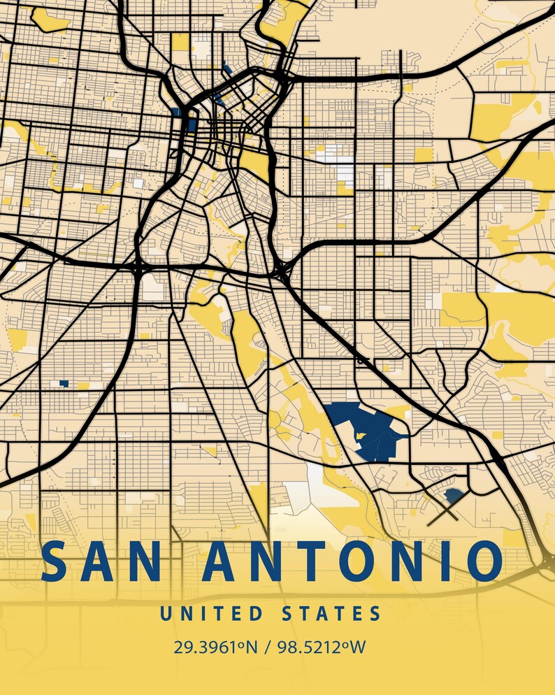 San Antonio Map Art San Antonio TX Wall Art San Antonio City Etsy