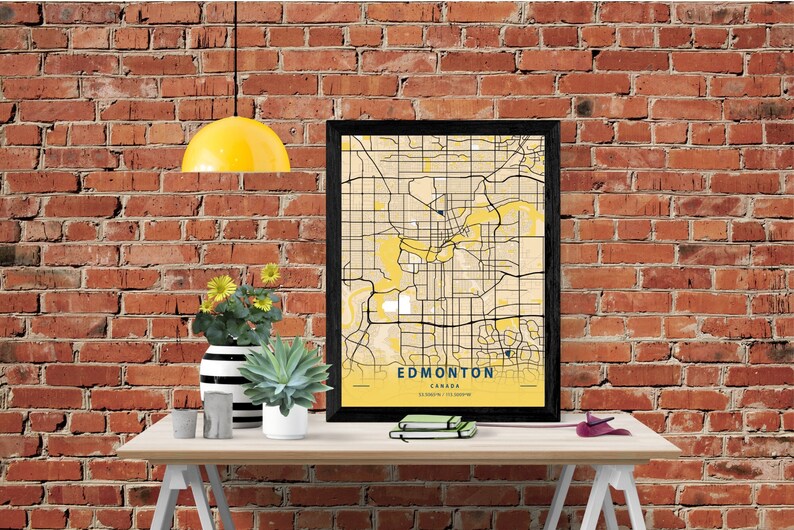 Edmonton Map Poster Alberta Wall Map Art Edmonton Digital Etsy