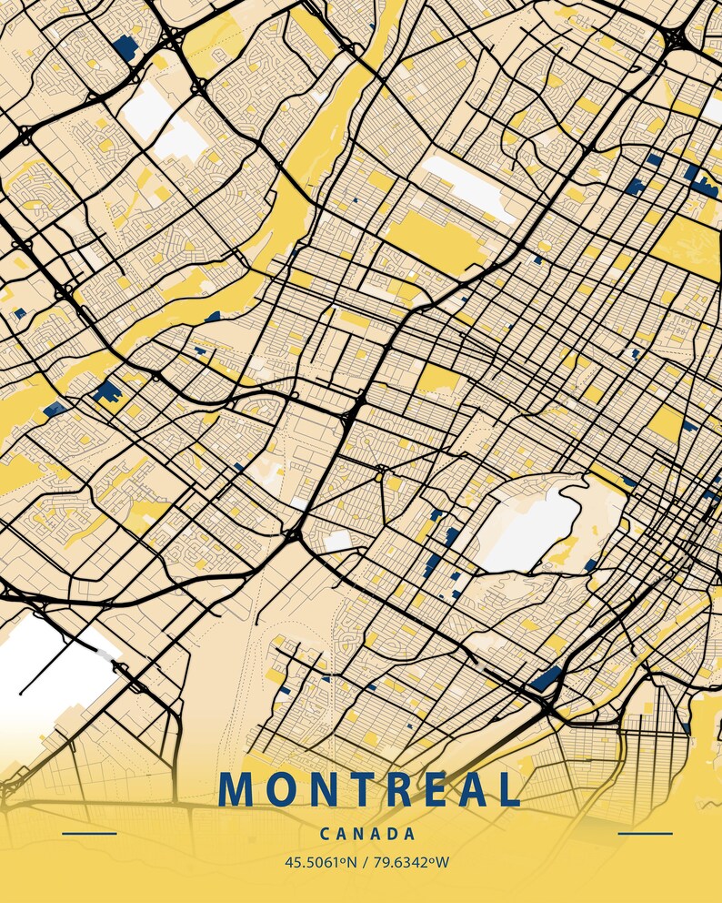 Montreal Map Canada Map Wall Art Montreal Poster Print Etsy