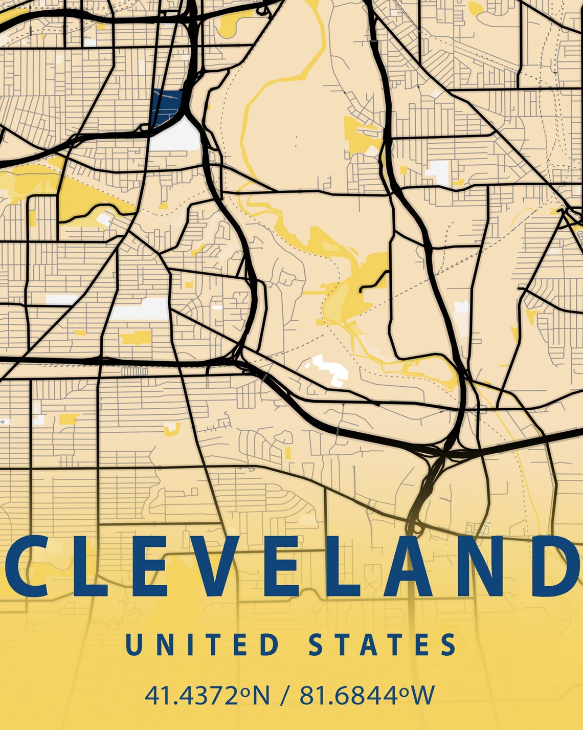 Cleveland Map Print, Ohio Map Poster Art , Cleveland Map Wall Decor Art ...