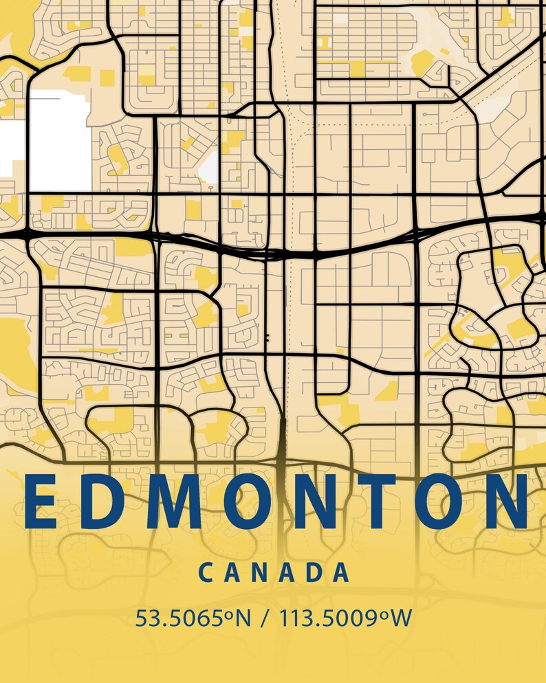 Edmonton Map Poster Alberta Wall Map Art Edmonton Digital Etsy