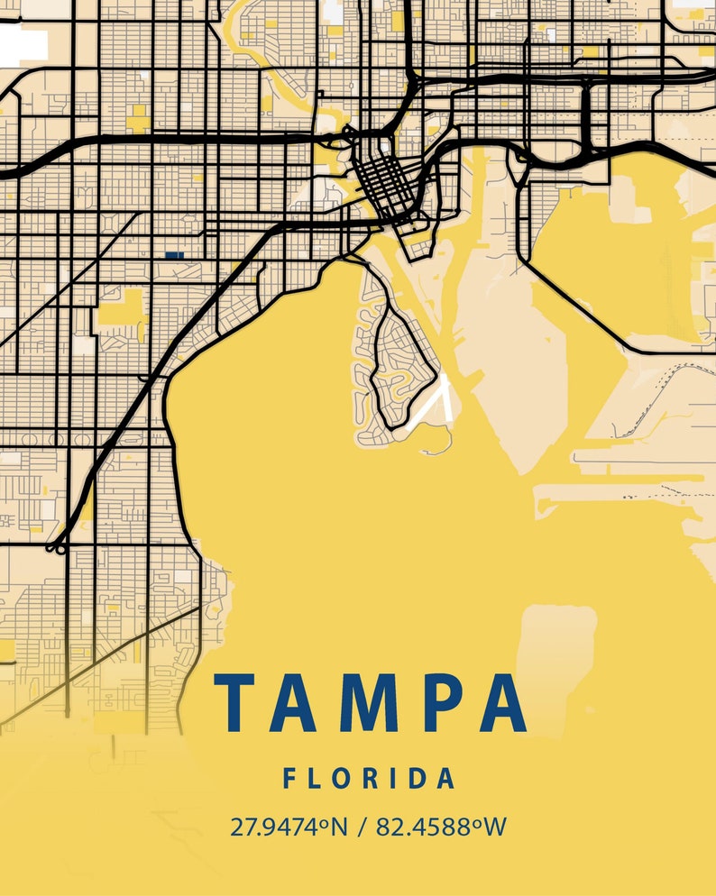 Tampa Map Printable Tampa Florida Map Tampa FL Wall Art - Etsy Canada