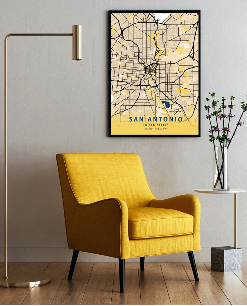 San Antonio Map Art San Antonio TX Wall Art San Antonio City Etsy