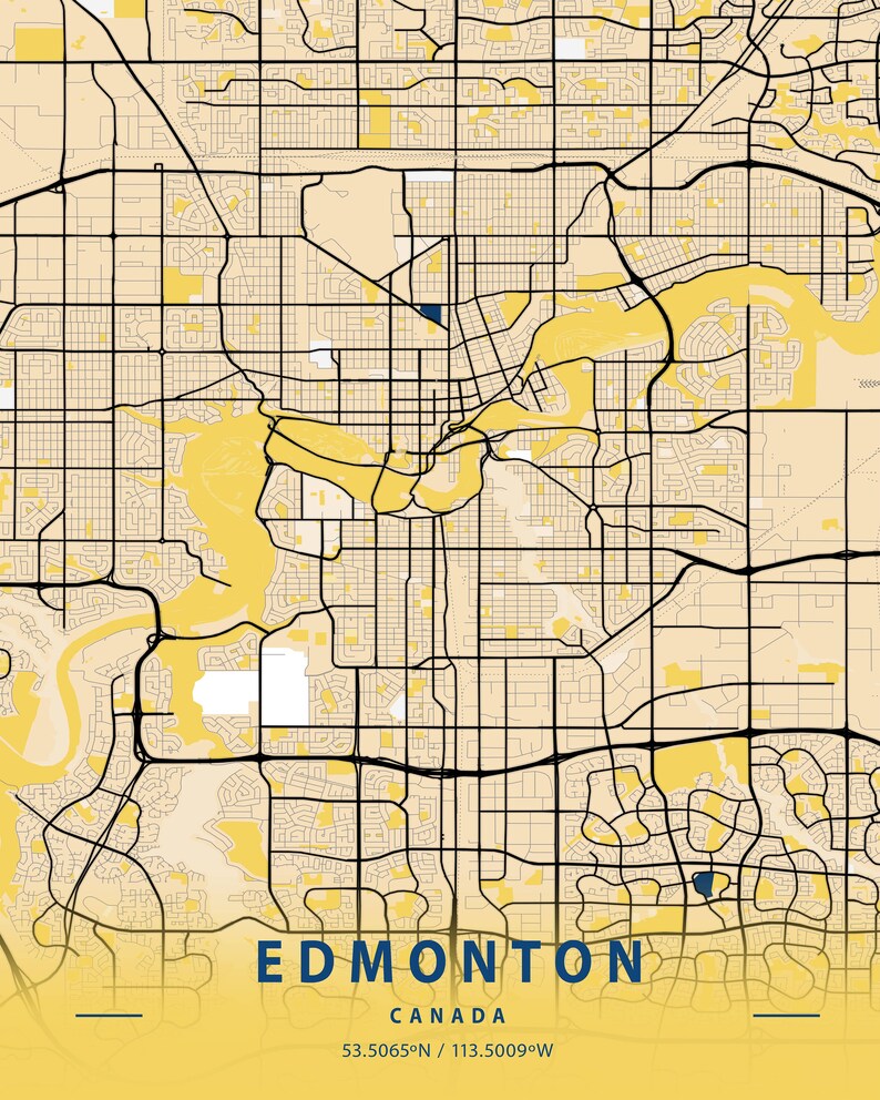 Edmonton Map Poster Alberta Wall Map Art Edmonton Digital Etsy