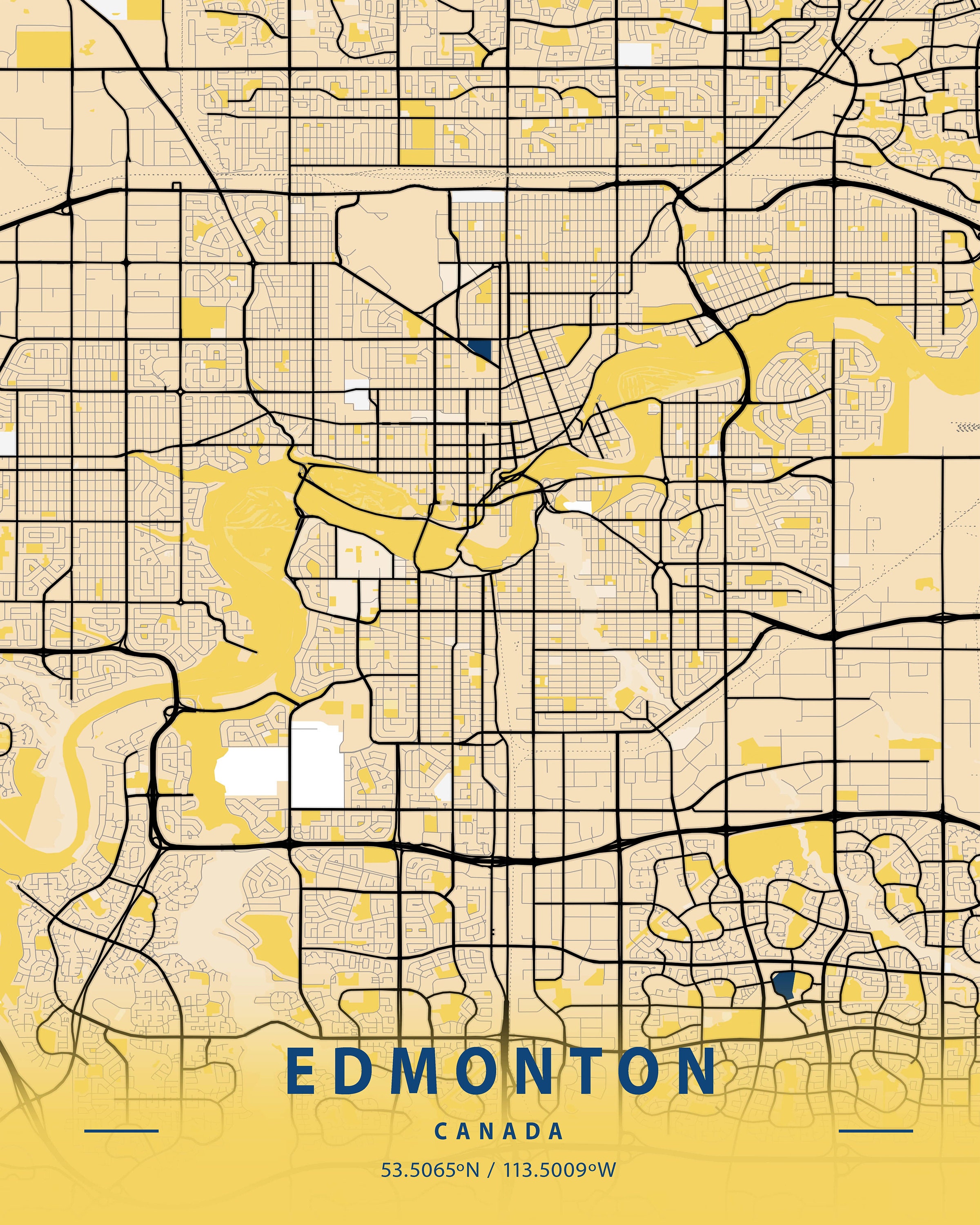 Edmonton Map Poster Alberta Wall Map Art Edmonton Digital Etsy