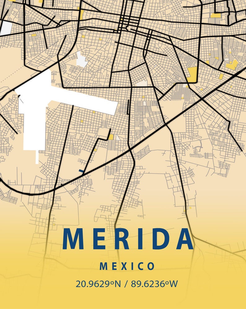 Merida Map, Mexico Map Wall Art, Mexico Travel Map Print, Merida Map