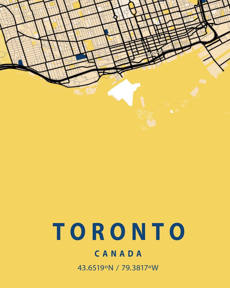 Toronto City Map Toronto Map Wall Art Canada Ontario Poster Etsy