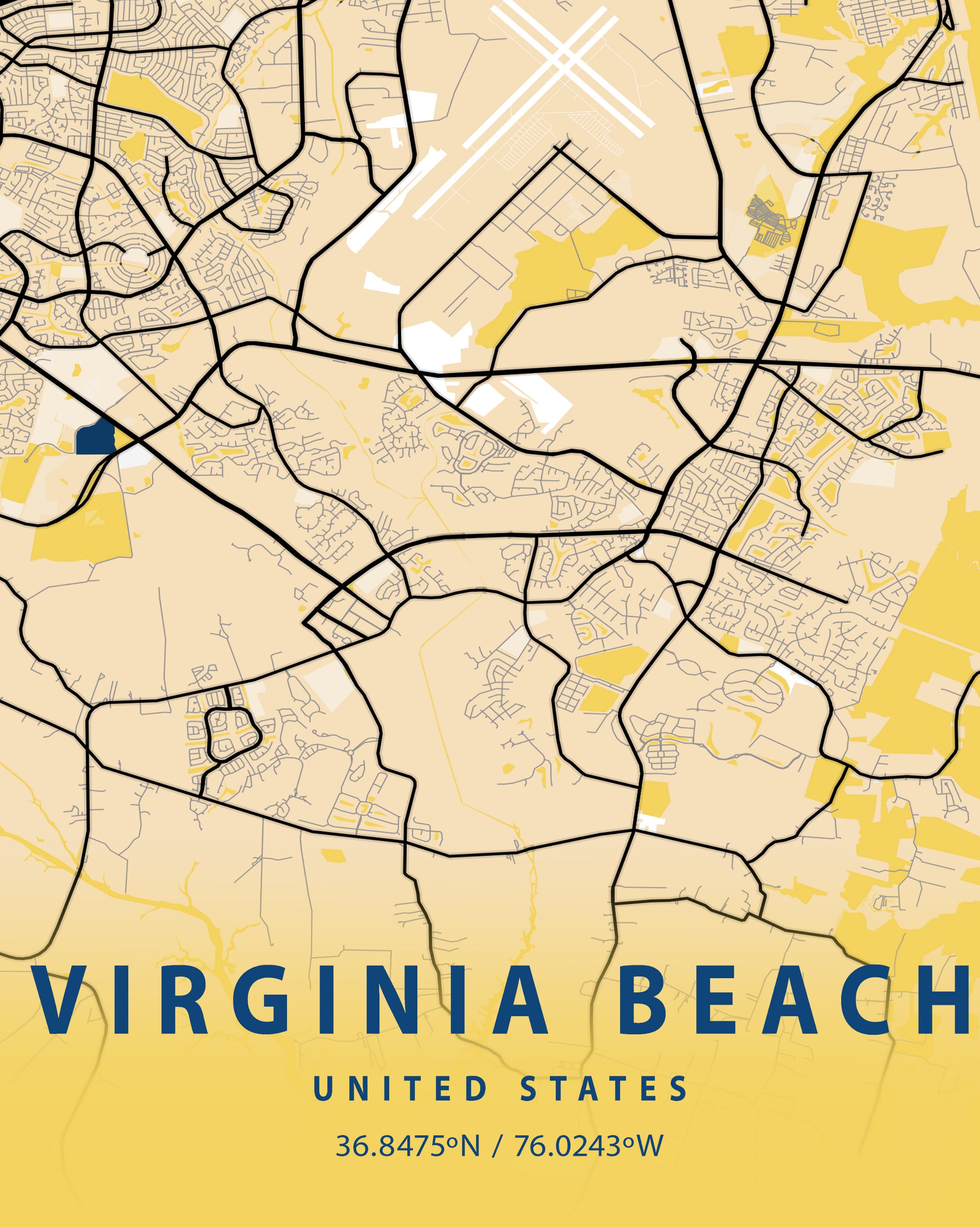 Virginia Beach Map, Virginia Map Wall Art, Virginia City Poster Art, Virginia Beach Map