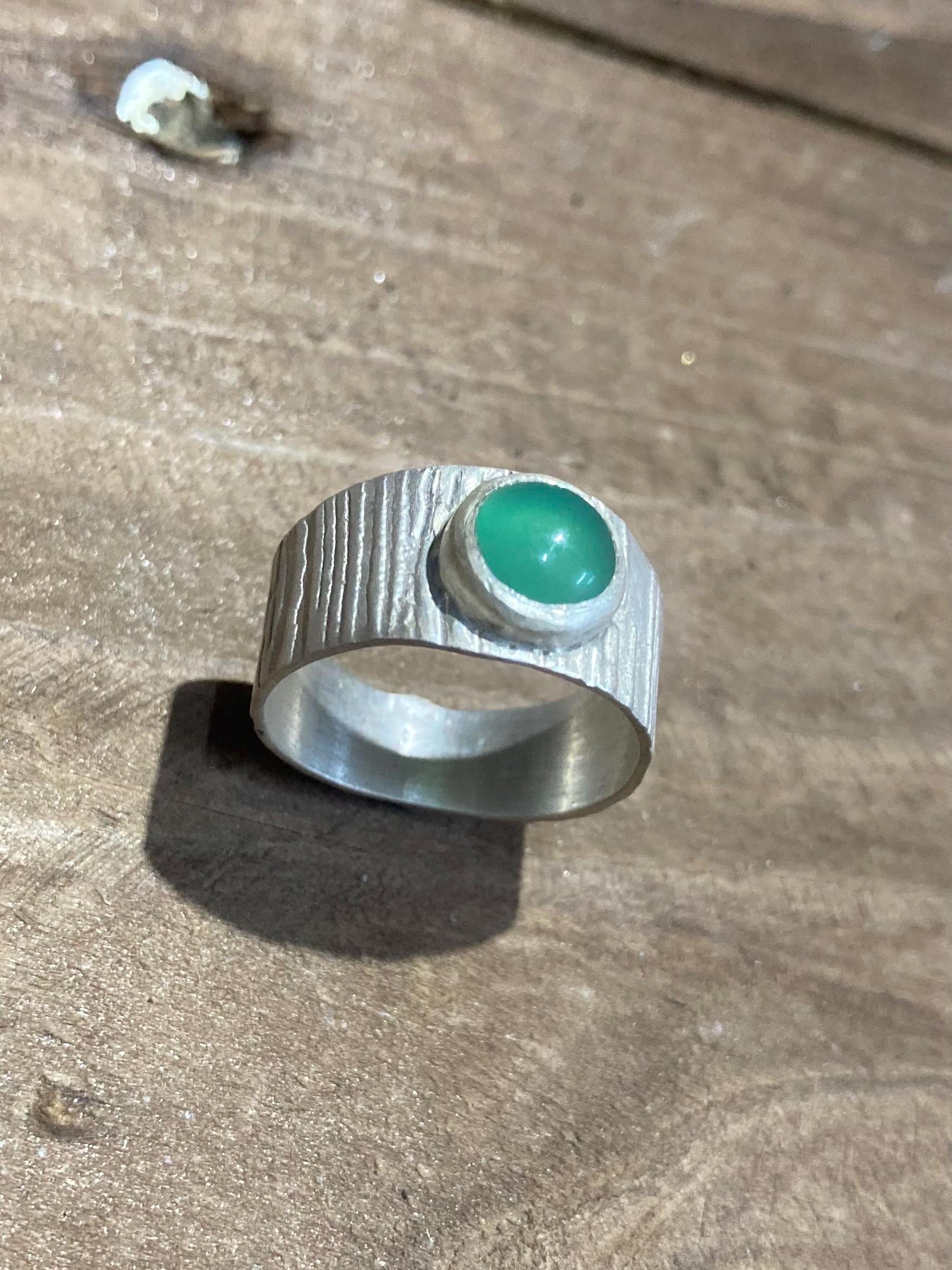 Bague Chrysoprase Naturelle Ovale - Argent Massif 925 - Taille 53 - Faite Main En France